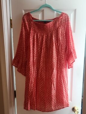 Zac & Rachel Coral Smocked-Neck Peasant Dress
